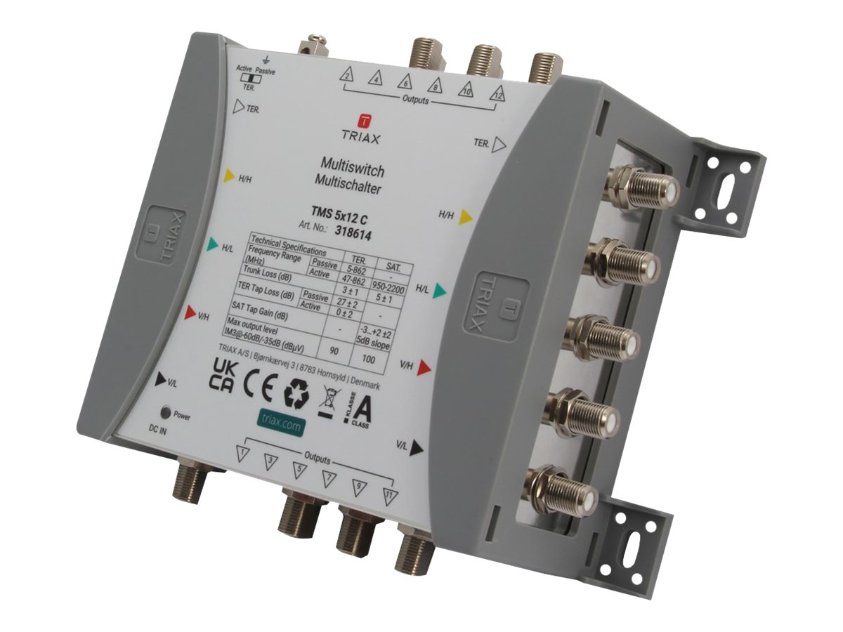 Triax TMS 5x12 C Kaskaden-Multischalter 4 SAT + 1 terrestrisch, 12 Ausgänge, Grau
