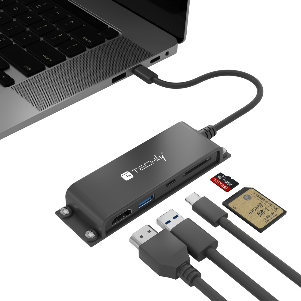 Techly IADAP-USBC-935 Dockingstation USB-C HDMI USB-A SDXC Schwarz