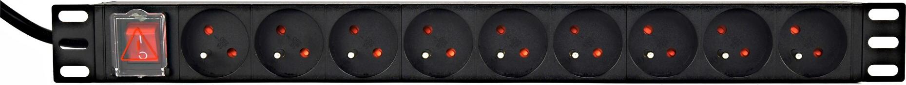 EnerGenie EG-PDU-9F2F Stromverteiler (PDU), 10 C13-Steckdosen, 1 HE, 16 A, C20-Stecker, 2 m Kabel, schwarz (EG-PDU-9F2F)