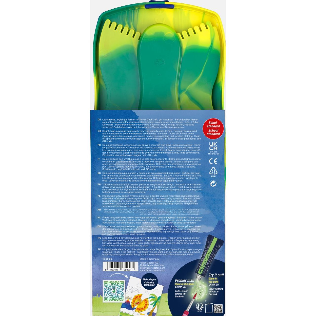 Faber-Castell Dino Connector 12 Wasserfarbkasten 12 Farben inkl. Deckweiß Mehrfarbig