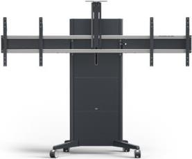 SMS Mobiler Wagen mit motorisierter Höhenverstellung für 2 Displays bis 120kg / VESA max. 1000x600. Mit Verstaumöglichkeit für Geräte und Kabel. Oberfläche: Dunkelgrau (K05-103-22)