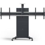 SMS Mobiler Wagen mit motorisierter Höhenverstellung für 2 Displays bis 120kg / VESA max. 1000x600. Mit Verstaumöglichkeit für Geräte und Kabel. Oberfläche: Dunkelgrau (K05-103-22)