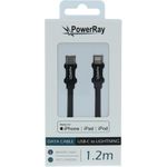 PowerRay Data Cable PR-DCCL120TBK, USB-C / LIGHTNING MFi 1.2m Textile black, Blister (PR-DCCL120TBK)