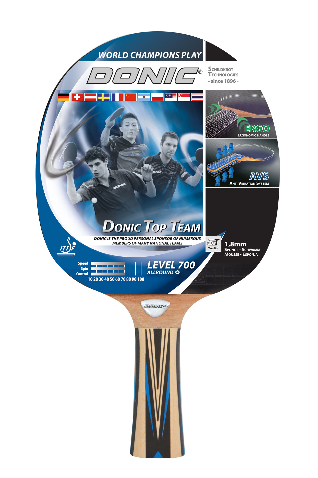 Donic Schildkröt Top Team 700 Tischtennisschläger Schwarz, Blau, Holz