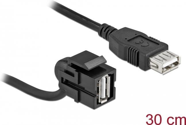 Delock Keystone Modul USB 2.0 A Buchse 110° > USB 2.0 A Buchse mit Kabel schwarz (86869)