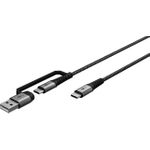 Goobay 2in1 USB-Textilkabel spacegrau/silber 3 m - extrarobustes USB-C -Ladekabel mit (70279)