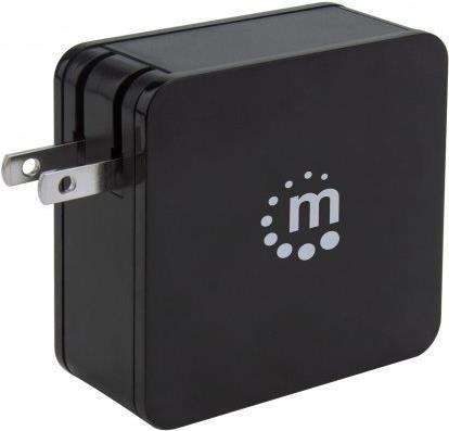 Manhattan Power Delivery USB-Netzteil 60W USB-C Power Delivery-Port PD 3.0 mit bis zu 60W USB-A Ladeport bis zu 2,4A schwarz (180214)