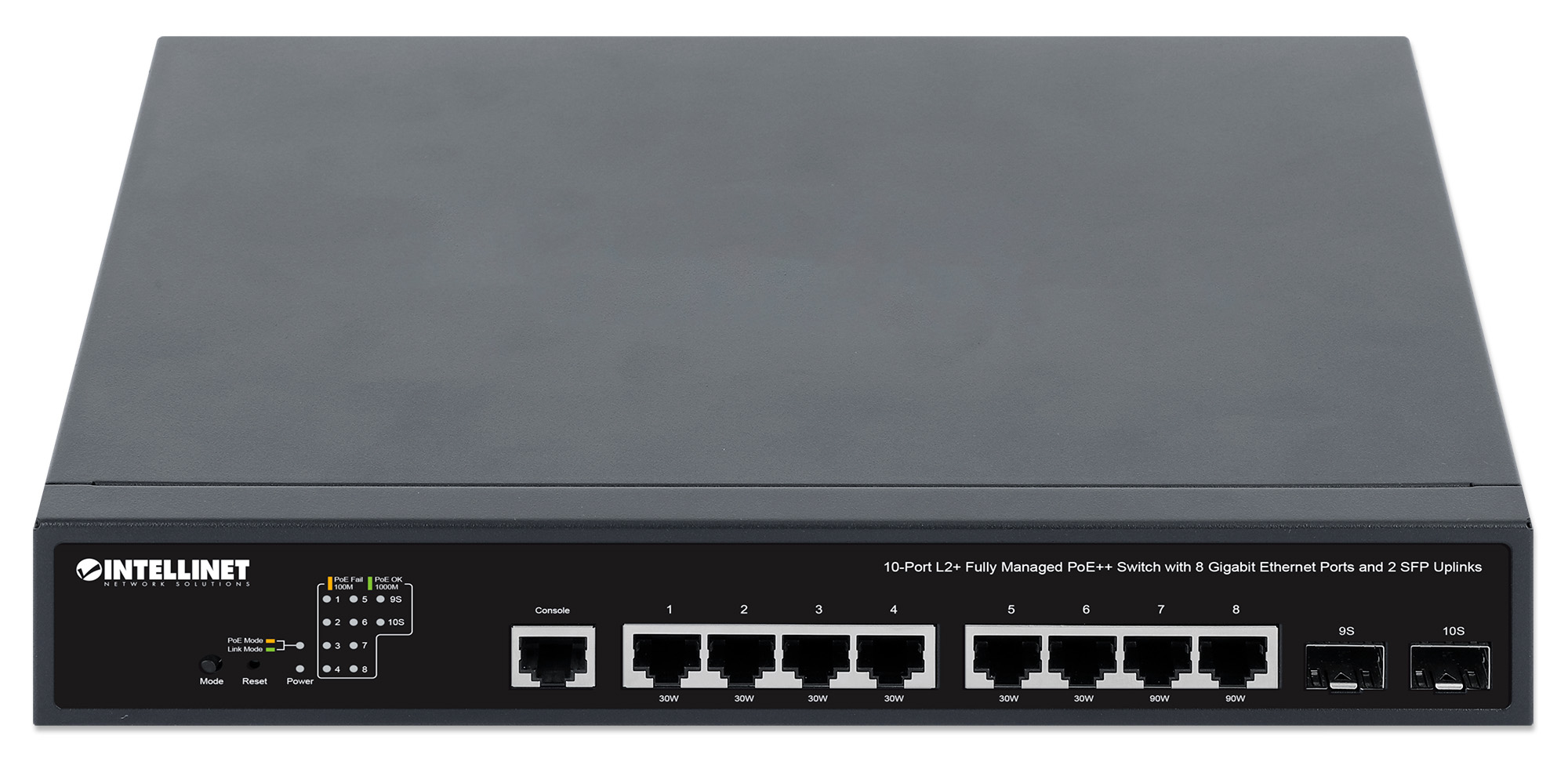 Intellinet 562003 10-Port L2+ Managed PoE++ Switch 8x Gigabit 2x SFP Schwarz