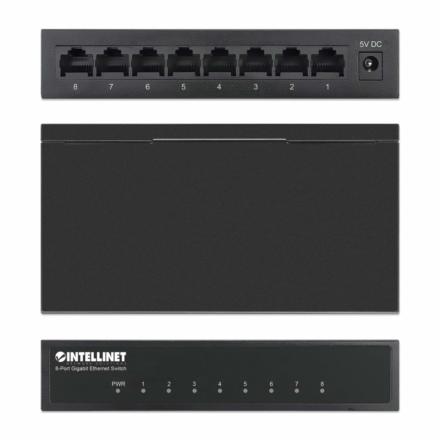 Intellinet 8-Port Gigabit Ethernet Desktop Switch, Metallgehäuse, Schwarz