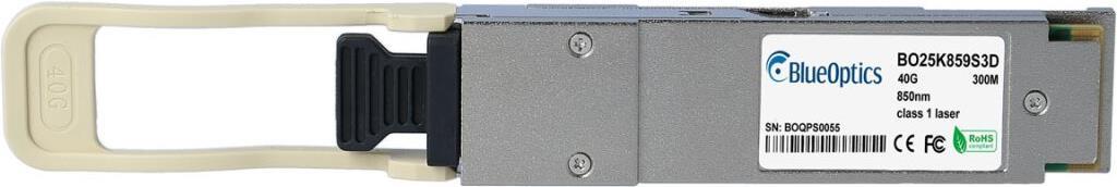 Nokia 474899A kompatibler BlueOptics© QSFP Transceiver für Multimode 40 Gigabit Highspeed Datenübertragungen in Glasfaser Netzwerken. Unterstützt 40 Gigabit Ethernet, Fibre Channel oder SONET/SDH Anwendungen in Switchen, Routern, Storage Systemen und ähnl (474899A-BO)