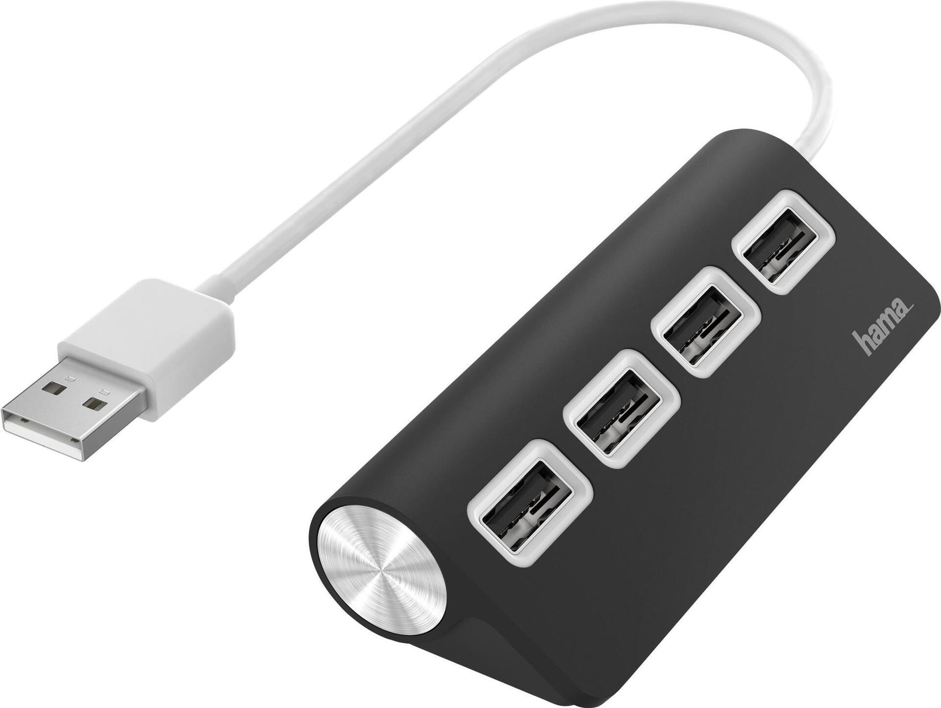 HAMA USB-Hub 4 Ports, USB 2.0, 480 Mbit/s, schwarz