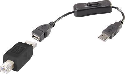 Renkforce USB-Kabel USB 2.0 USB-A Stecker, USB-B Stecker 25.00 cm Schwarz inkl. Ein/Aus-Schalter, vergoldete Steckkontakte (RF-3346618)