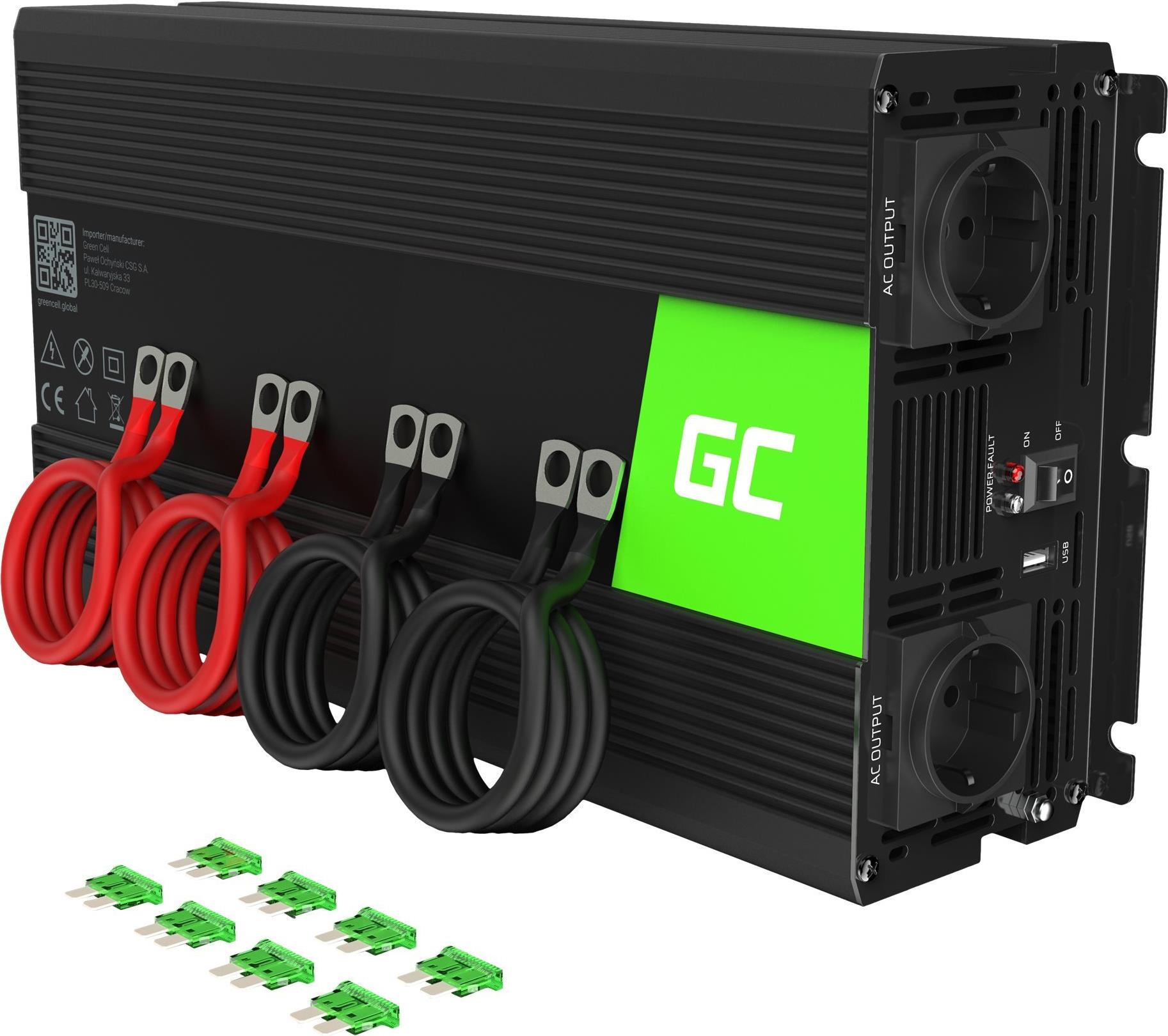 Green Cell INV21 Wechselrichter 24V auf 230V Reine Sinuswelle 3000W Schwarz