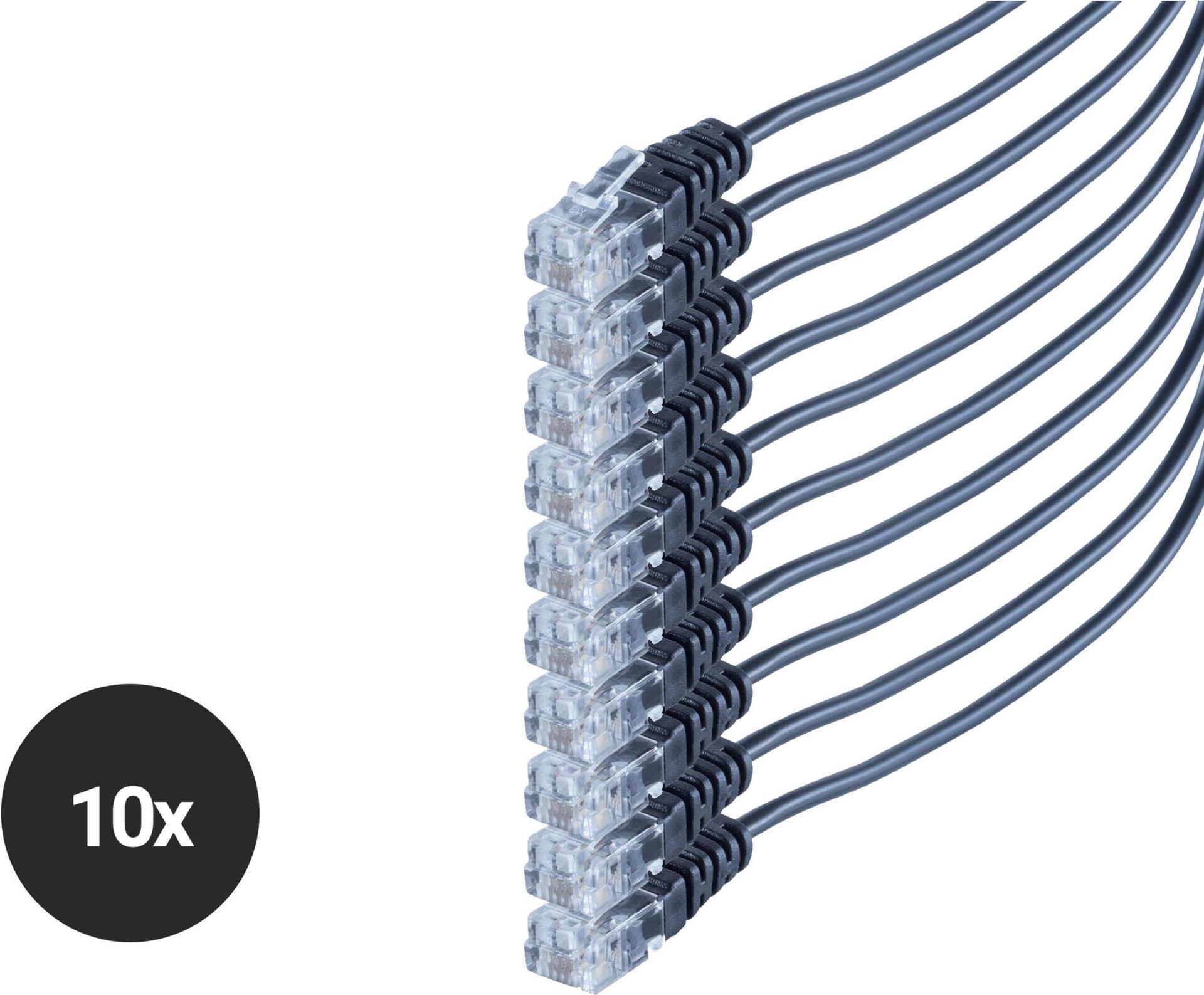 S/CONN maximum connectivity Telefon-Anschlusskabel, RJ11 Stecker auf RJ11 Stecker, Rundkabel, schwarz, Flexibel, Kupferkabel, SET 10 Stück 1,0m (SO70084-1-SET10)