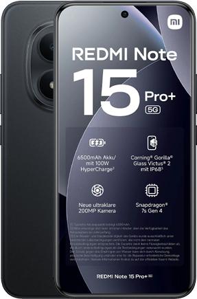 Xiaomi Redmi Note 15 Pro+ 5G Smartphone – 512 GB, 12 GB RAM, 200 MP Kamera, Schwarz