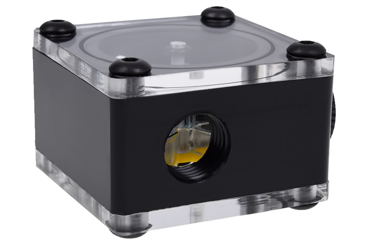 Alphacool Eisflügel Durchflussanzeiger G1/4 Eckig Acetal Schwarz/Blau/Gelb/Durchsichtig