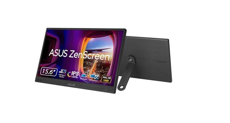 ASUS ZenScreen MB166CR Tragbarer USB-Monitor - 16 Zoll (15,6 Zoll sichtbar), Full HD, IPS, USB Typ-C, flimmerfrei, Blaulichtfilter, entspiegelte Oberfläche, 360° Kickstand [Energieklasse B] (90LM07D3-B03170)