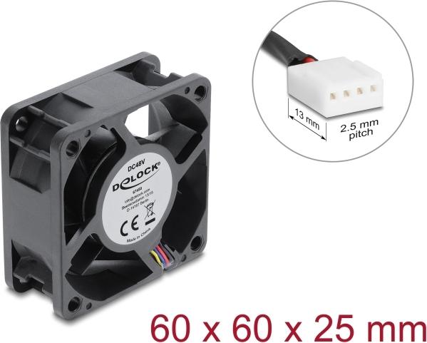 Delock Axiallüfter 48 V DC, 60 x 60 x 25 mm mit 4 Pin PWM Lüfteranschluss schwarz (67450)
