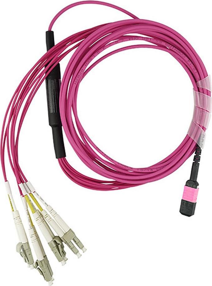 Kompatibles Dell EMC CBL-MPO12-4LC-OM4-7M BlueOptics LWL Breakout Patchkabel, MPO/UPC, 4xDuplex LC/UPC, 7.5 Meter, Multimode G50/125µm, OM4, MPO Einfügedämpfung: unter 0.3dB, LC Einfügedämpfung: unter 0.2dB, Markenfaser, 3.0mm LSZH magenta, 8 Kerne und MP (CBL-MPO12-4LC-OM4-7M-BO)