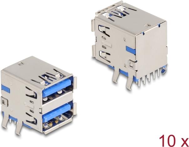 Delock USB 5 Gbps Typ-A Buchse zweireihig 18 Pin THT Steckverbinder zur Durchsteckmontage 90° gewinkelt 10 Stück (66950)