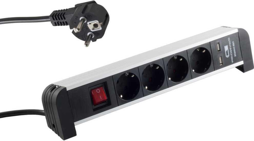 S/CONN Quality Tischsteckdosenleiste 4-fach mit USB Ladefunktion (16660317)