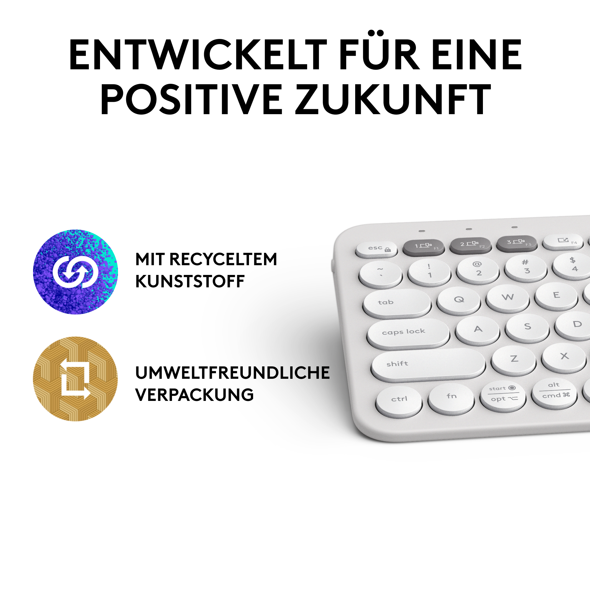 Logitech Pebble Keys 2 K380s Tastatur QWERTZ Bluetooth Tonal White