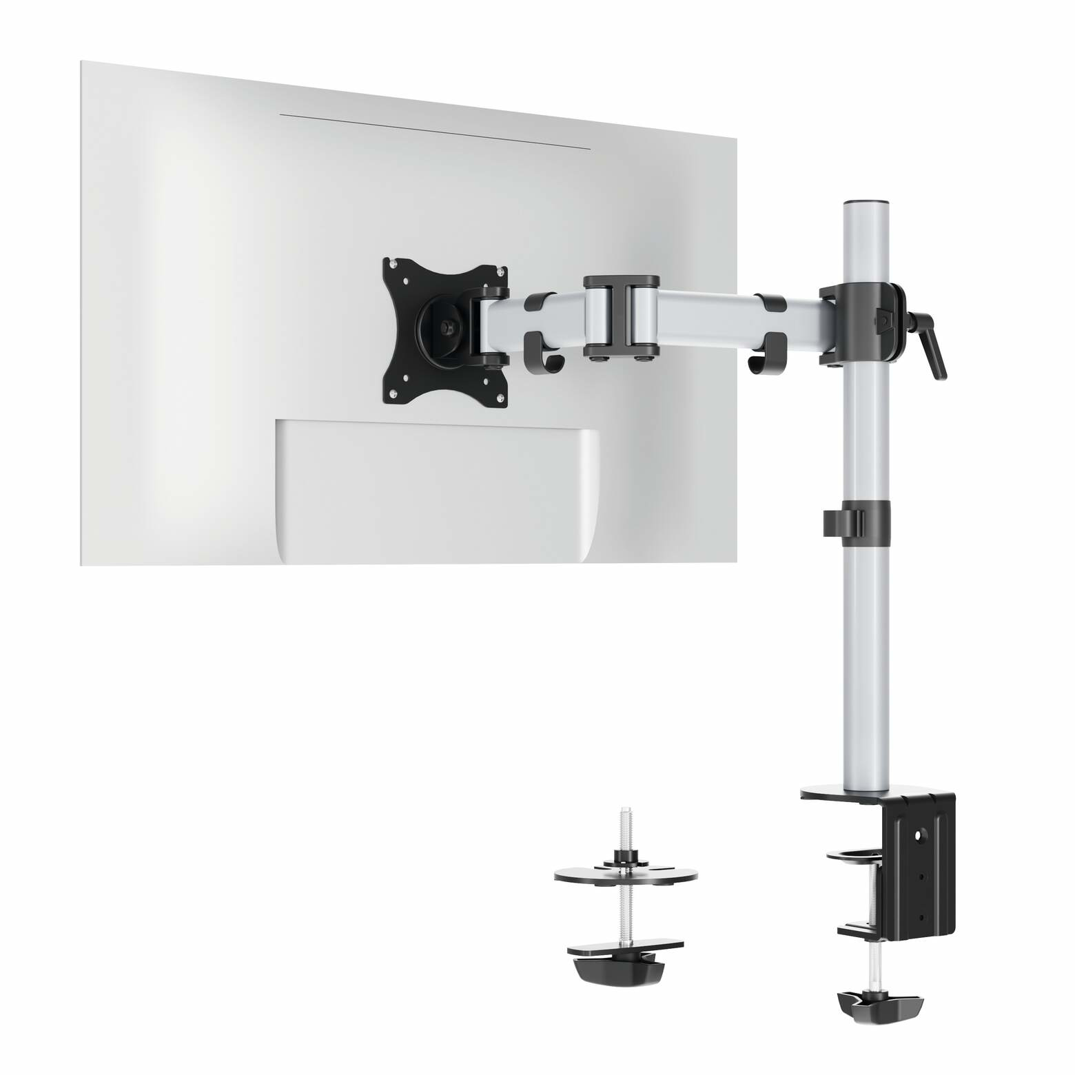 DURABLE SELECT Monitorhalterung 509423 für 13"–27" Displays, VESA 75x75/100x100 mm, 8 kg Belastbarkeit, Tischmontage, Silber
