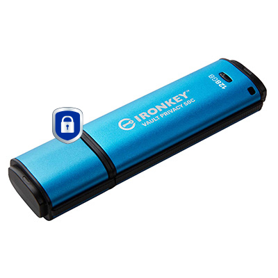 Kingston IronKey Vault Privacy 50C USB-Stick 128 GB USB Typ-C 3.2 Gen 1 Schwarz, Blau