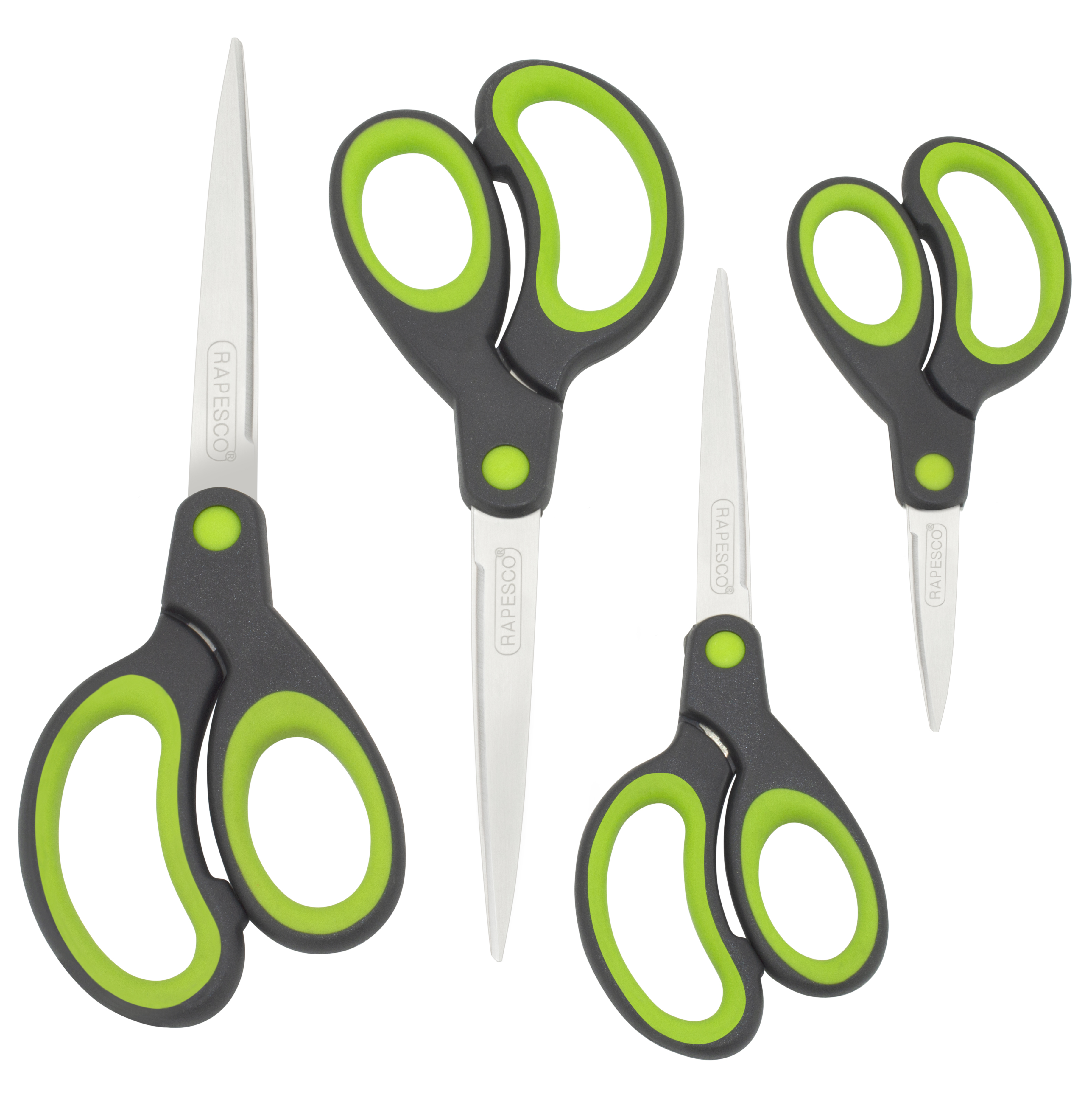 RAPESCO Soft Grip Scheren-Set 4 Scheren Edelstahl Schwarz, Grün