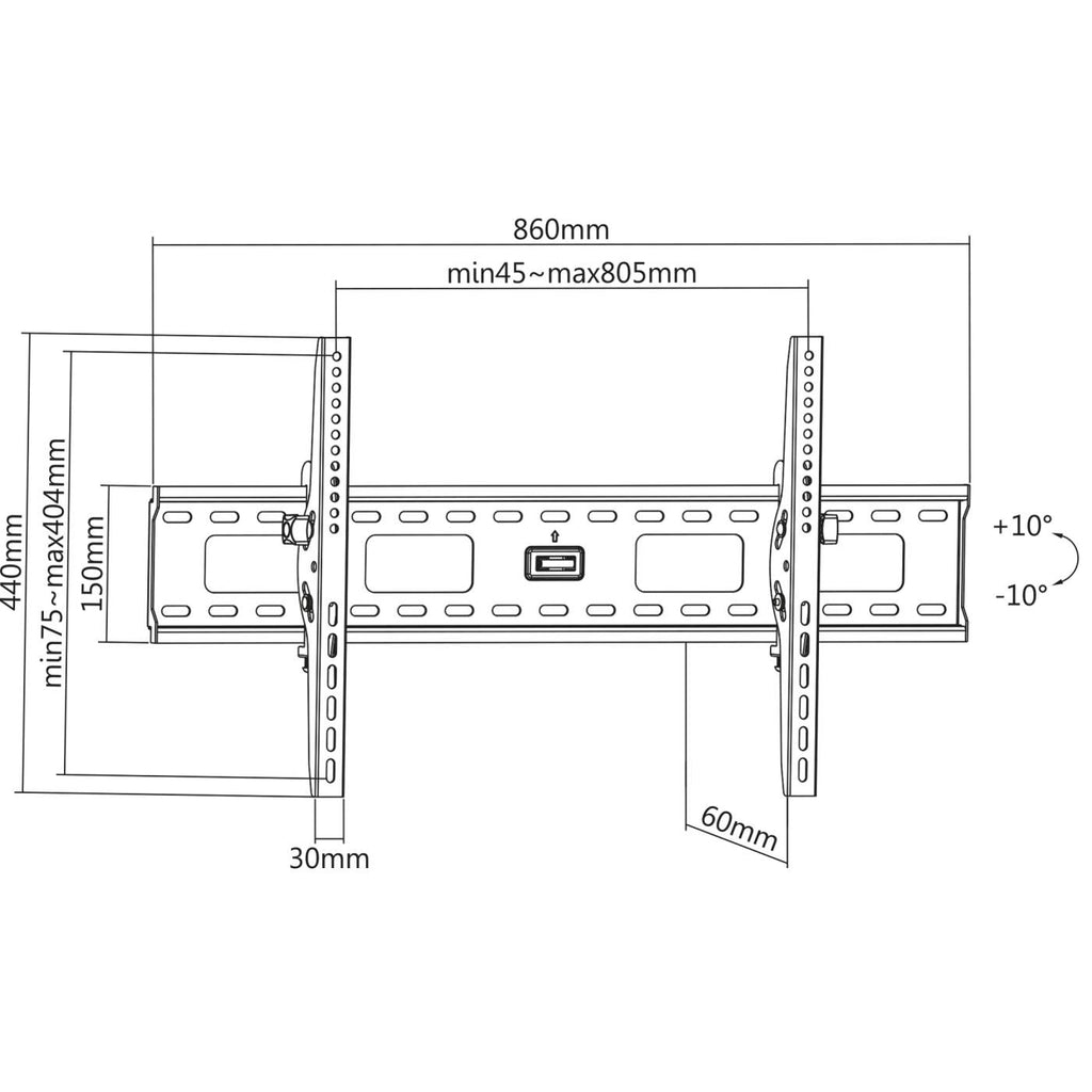 Manhattan Wandhalterung 37"-85" neigbar VESA bis 800x400 mm 75 kg Schwarz