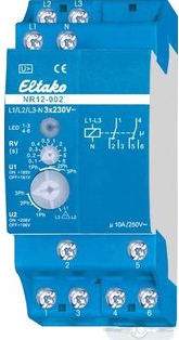 Eltako NR12-002-3X230V. Produktfarbe: Blau, Zertifizierung: CE. AC Eingangsspannung: 250 V, Strom: 10 A (NR12-002-3X230V)