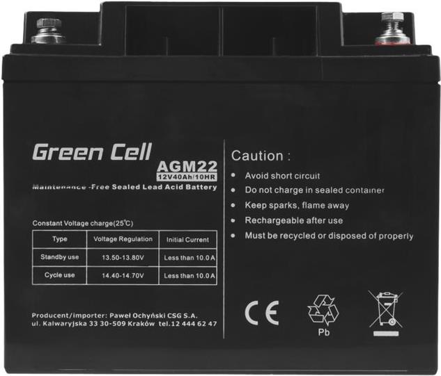 Green Cell AGM22 USV-Batterie 12 V 40 Ah VRLA Schwarz
