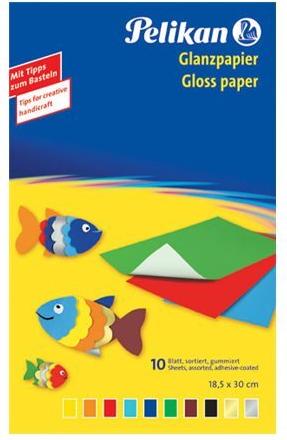 Pelikan Glanzpapier 232M-10, Inhalt: 10 Blatt farbig sortiert, gummiert (137935)