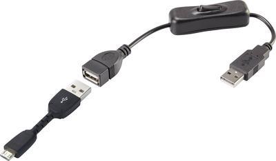 Renkforce USB-Kabel USB 2.0 USB-A Stecker, USB-Micro-B Stecker 25.00 cm Schwarz inkl. Ein/Aus-Schalter, vergoldete Steckkontakte (RF-3346626)
