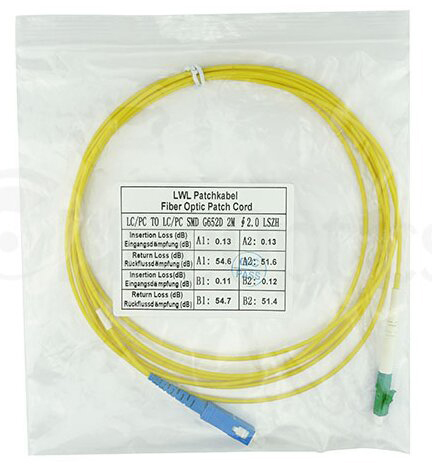 BlueOptics Simplex LWL Patchkabel LC/UPC-SC/APC SM OS2 3 m Blau, Gelb