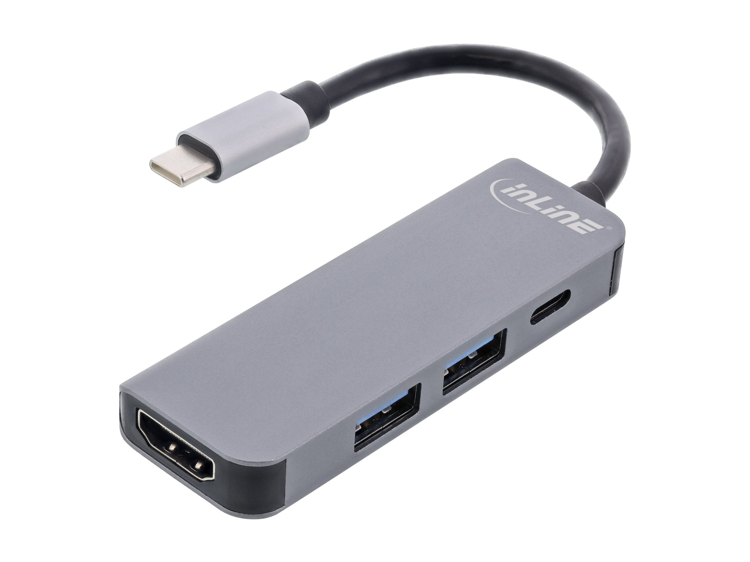 InLine 33271H Multifunktions-Hub USB 3.2 Gen.1 2x USB-A 5Gb/s HDMI 4K/30Hz USB-C PD 87W Grau