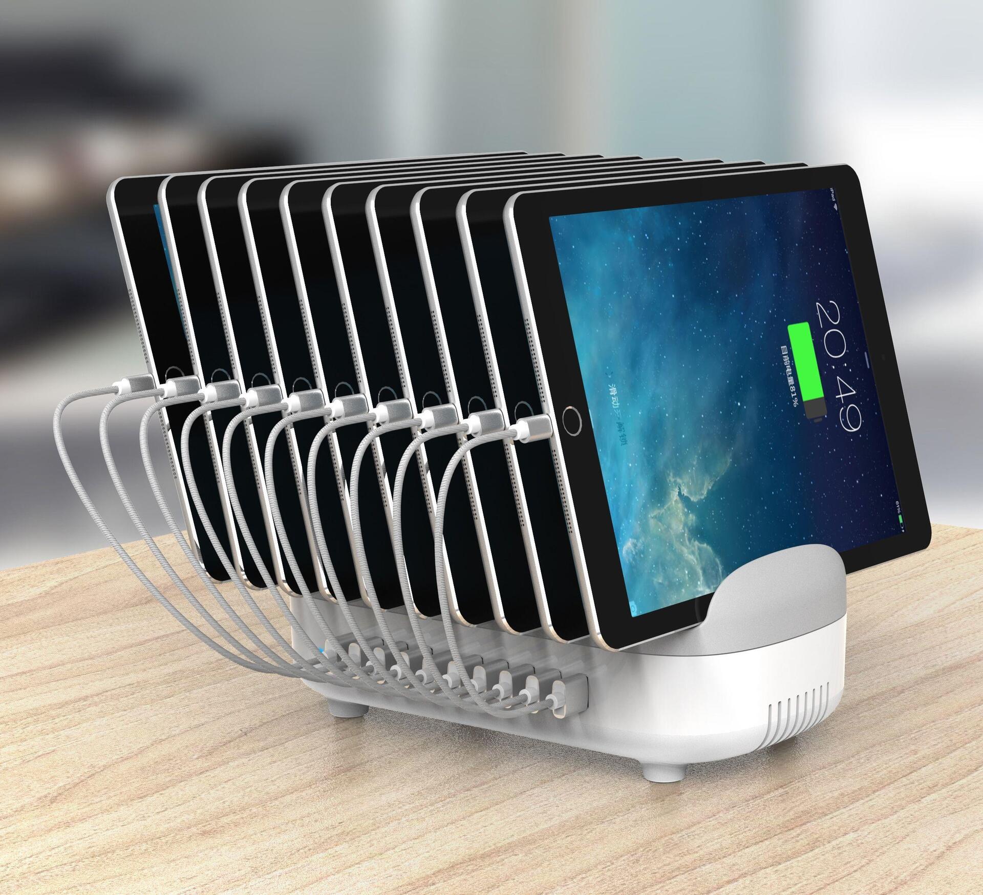 Compulocks 10 Port USB Ladestation mit UK-Netzstecker Grau Weiß