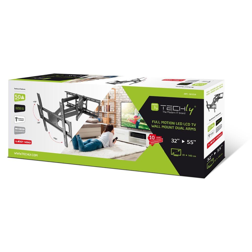 Techly LED400 Wandhalterung Full-Motion Dual-Arm 32"-55" Schwarz
