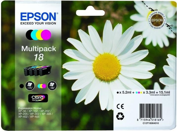 Epson 18 Multipack 4er-Pack 15.1 ml Schwarz, Gelb, Cyan, Magenta  C13T18064022