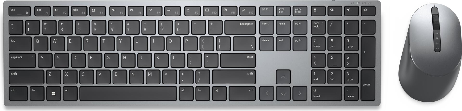 DELL KM7321W. Tastatur Formfaktor: Full-size (100%). Tastatur-Stil: Gerade. Geräteschnittstelle: RF Wireless + Bluetooth, Tastaturaufbau: QWERTY, Empfohlene Nutzung: Büro. Produktfarbe: Grau, Titan. Maus enthalten (KM7321WGY-NOR)