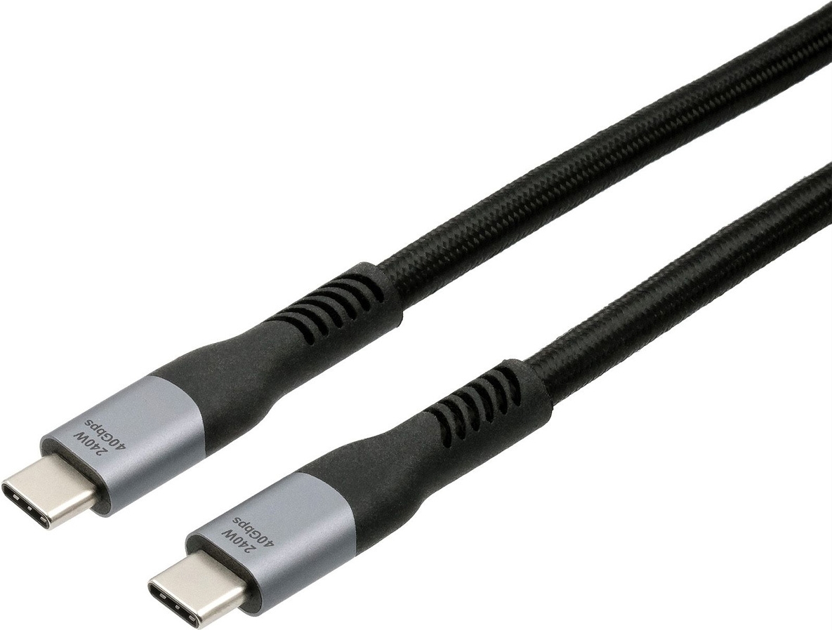EXSYS GmbH USB 4 Kabel, USB-C Stecker beidseitig, 40 Gbit/s, 5A, 240W, schwarz, Gewebe, 1.0m (EX-K1598-1.0)