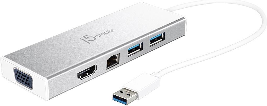 j5create JUD380-N USB 3.0 Mini Dock HDMI VGA Gigabit Ethernet Silber