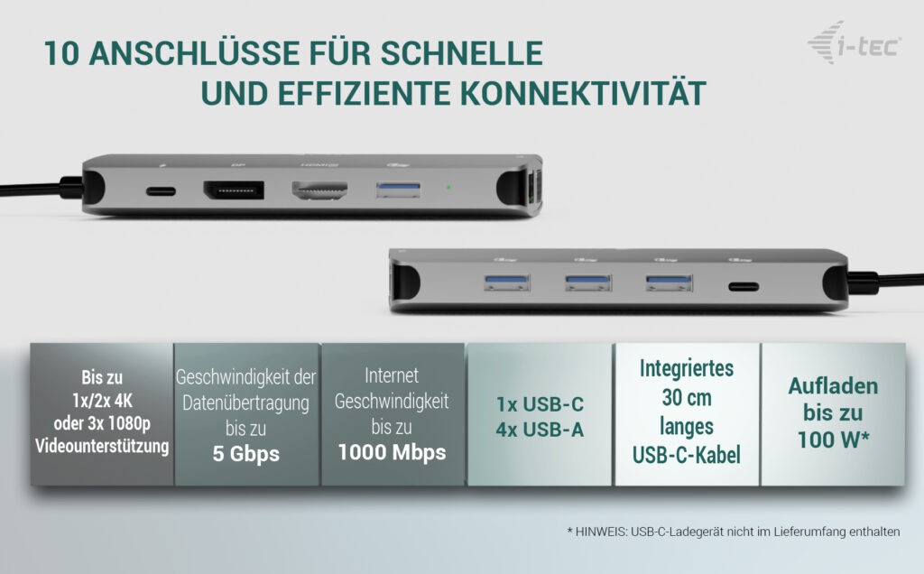i-tec USB-C Metal Nano 3x Display Docking Station Power Delivery 100W Silber