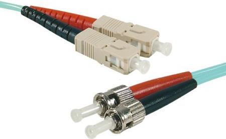 LWL Patchkabel Eco, 50/125 µm, OM3-Faser, 2x ST Stecker/SC Duplex Stecker, aqua, 5,0 m UPC UPC-Schliff (392764)