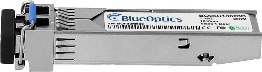 Sundray OM-SFP-Gigabit-Single-mode-20 kompatibler BlueOptics© SFP Transceiver für Singlemode Gigabit Highspeed Datenübertragungen in Glasfaser Netzwerken. Unterstützt Gigabit Ethernet, Fibre Channel oder SONET/SDH Anwendungen in Switchen, Routern, Storage (OM-SFP-Gigabit-Single-mode-20-BO)