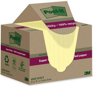 3M Post-it® Super Sticky Recycling Notes Haftnotizen extrastark gelb 12 Blöcke