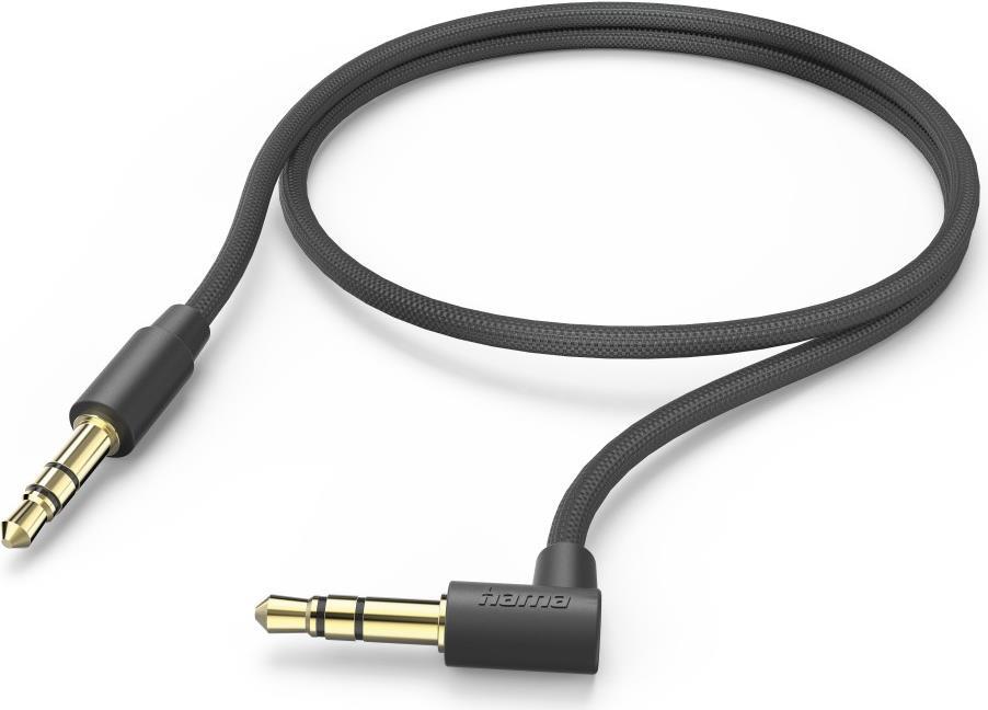 Hama Aux-Kabel 3,5 mm Klinke - 3,5 mm Klinke, 90° Winkelstecker, 0,5 m, Schwarz (00201527)