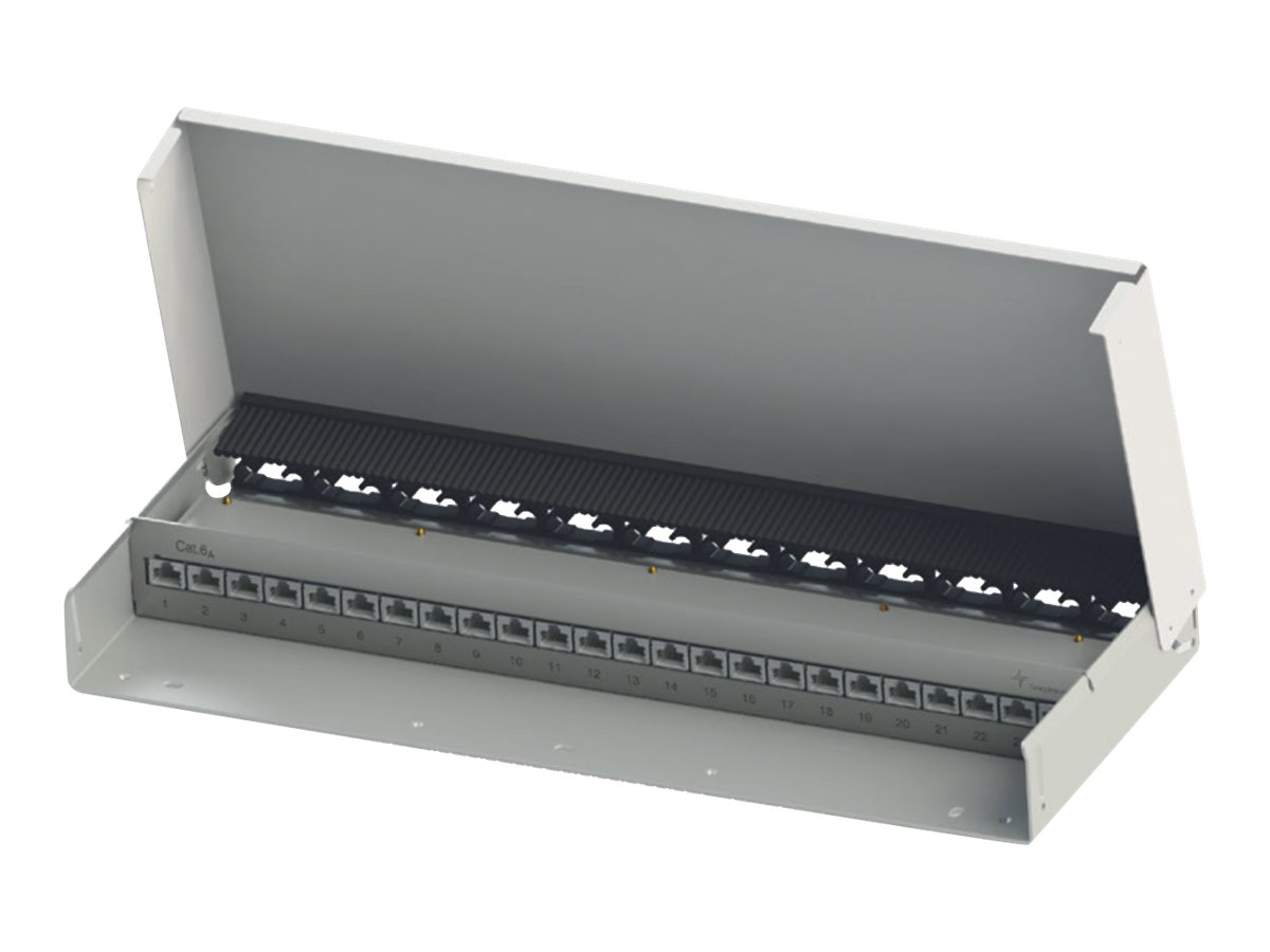 Telegärtner Aufputz-Patchfeld MPD24-HS K 24x RJ45 Cat. 6A geschirmt mit Kabelführung Pure White RAL 9010