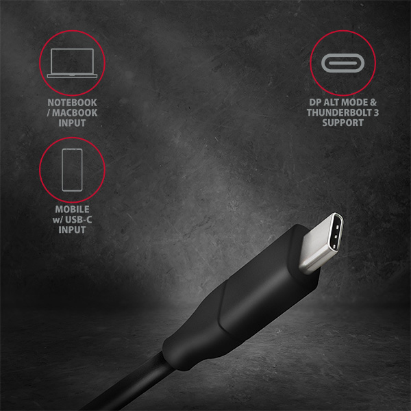 Axagon RVC-DPC Videokabel-Adapter USB Typ-C auf DisplayPort 1,8 m 4K/60Hz Schwarz