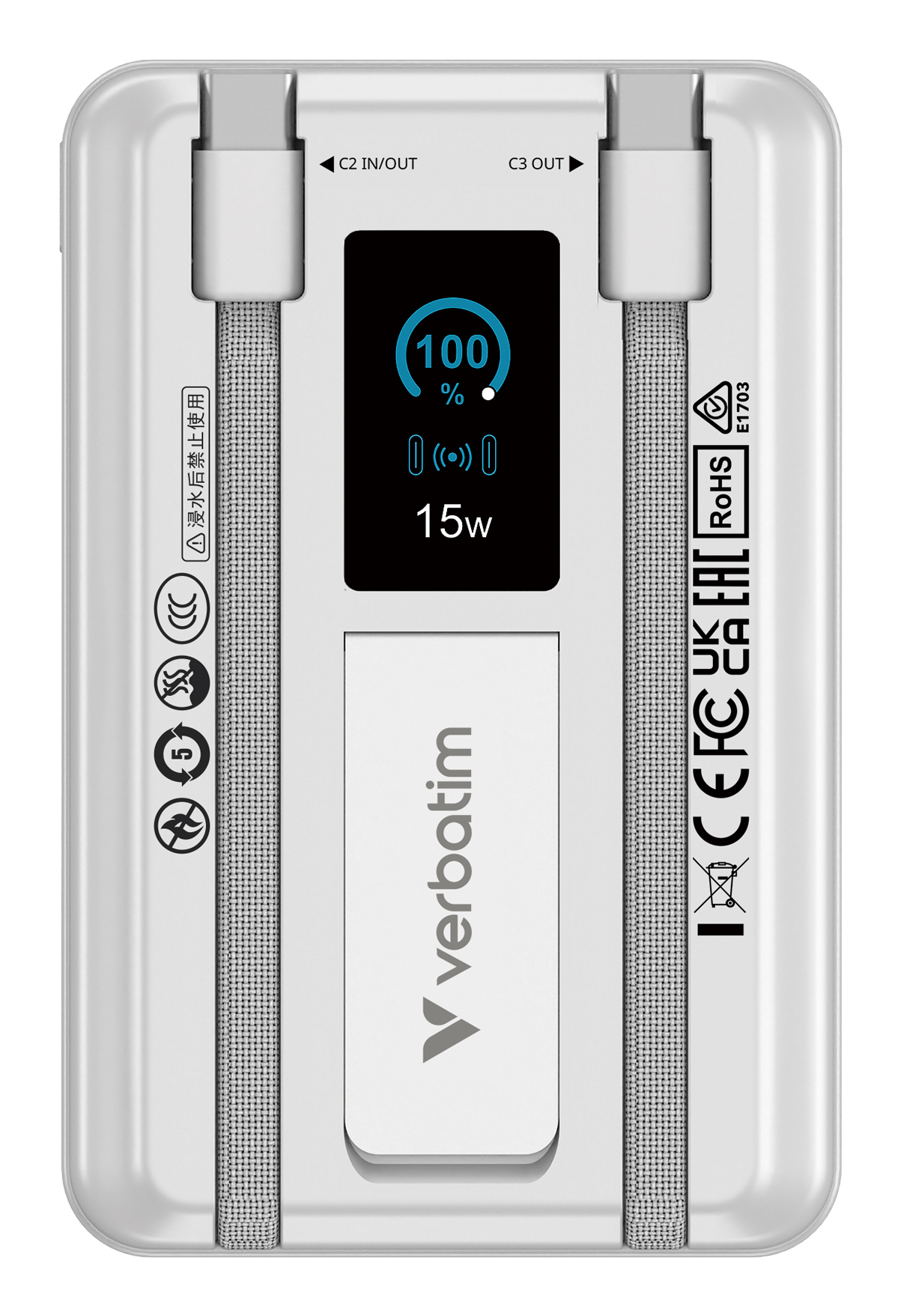 Verbatim Charge 'n' Go Induktive Power Bank 10000 mAh 22,5 W USB-C Silber